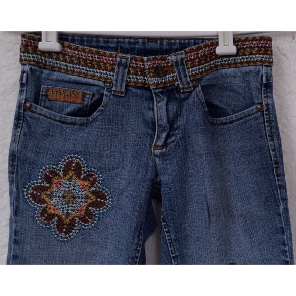 A.B.S. ALLEN B.SCHWARTZ Juniors 24 Embroidered Geometric Flare Denim Jeans 24X33 - Picture 2 of 11
